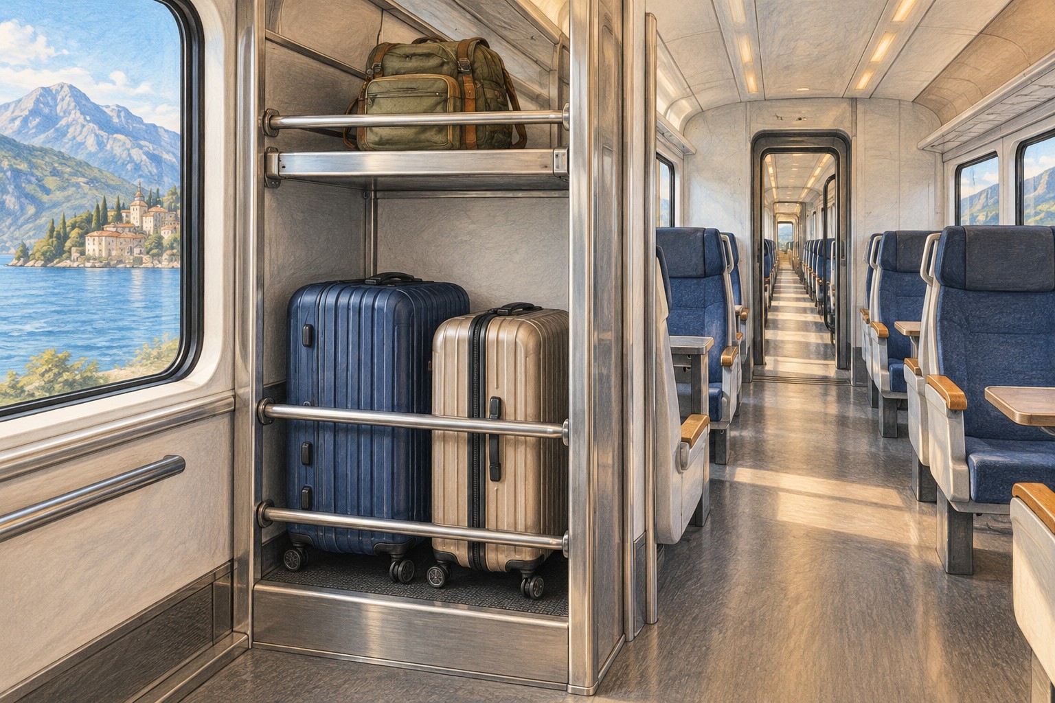 Luggage racks in a European train
