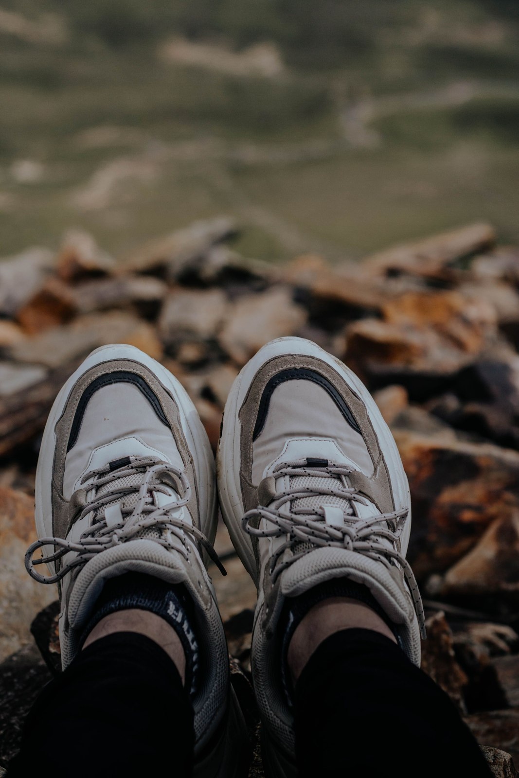 Walking shoes worn outdoors