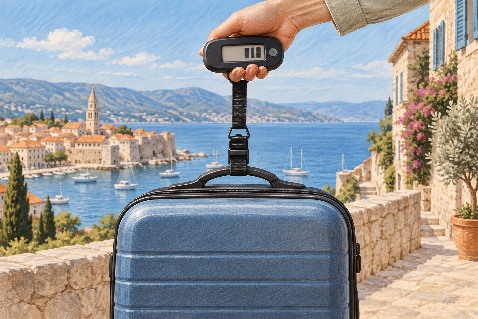Handheld luggage scale in use