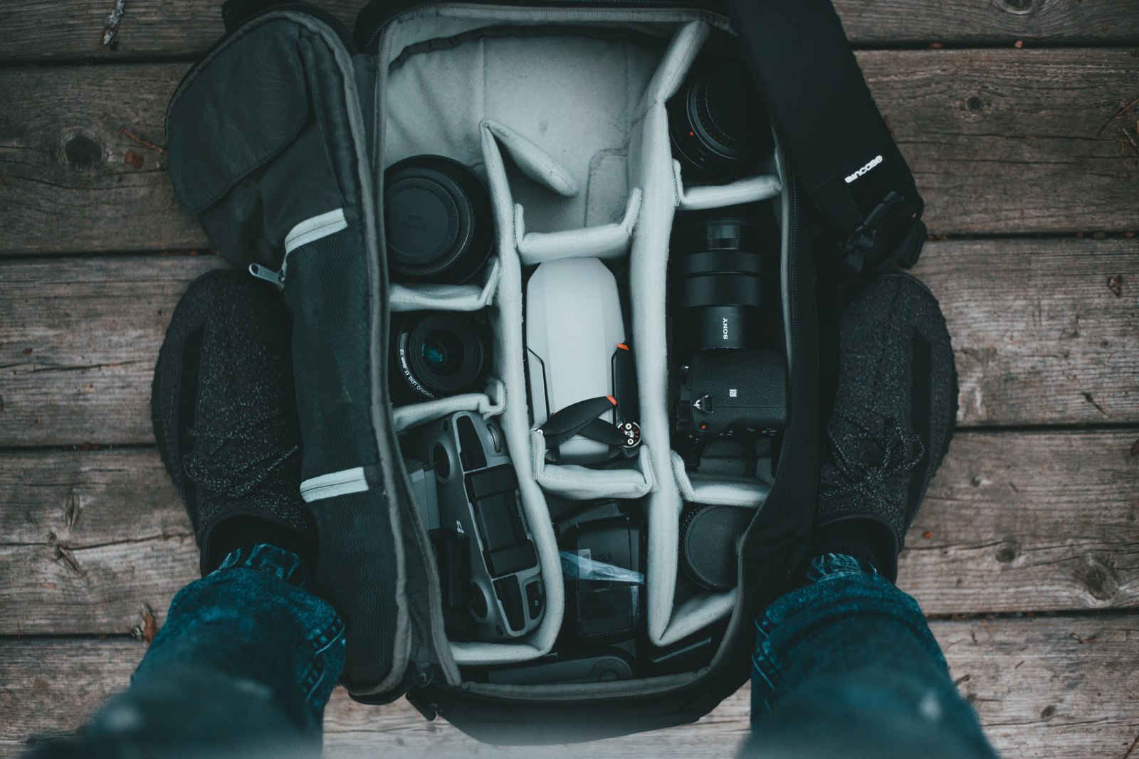 Camera inside a padded bag