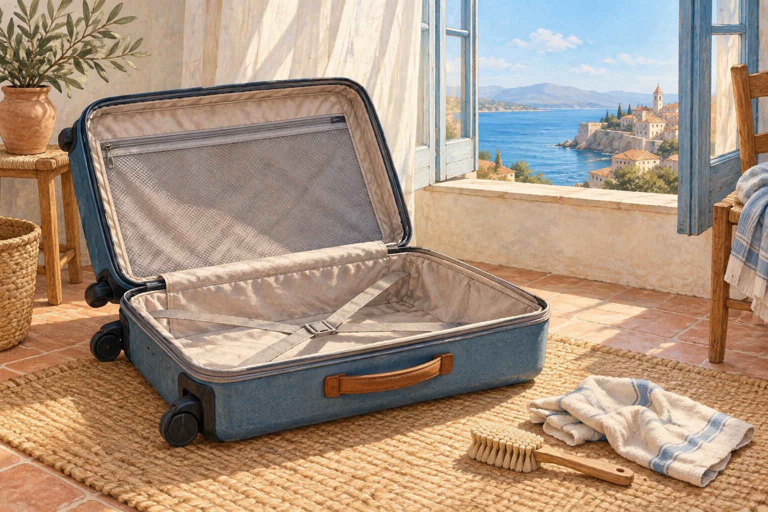 Cleaning and drying an empty suitcase