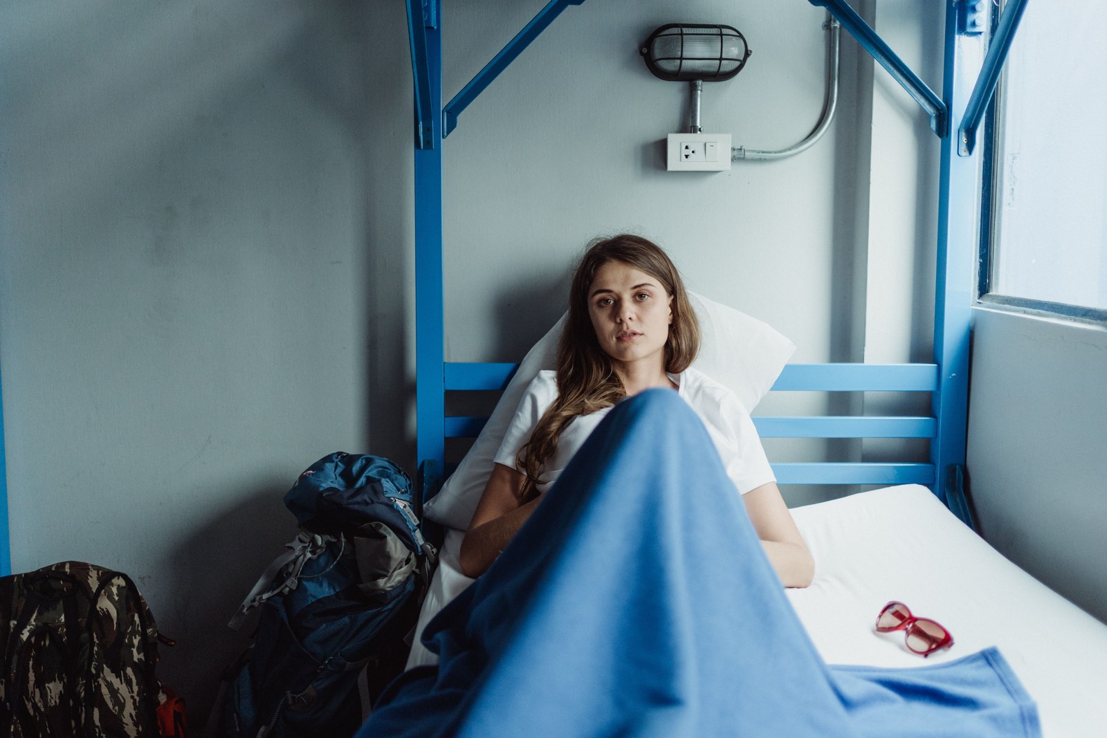 Bunk beds in a hostel room
