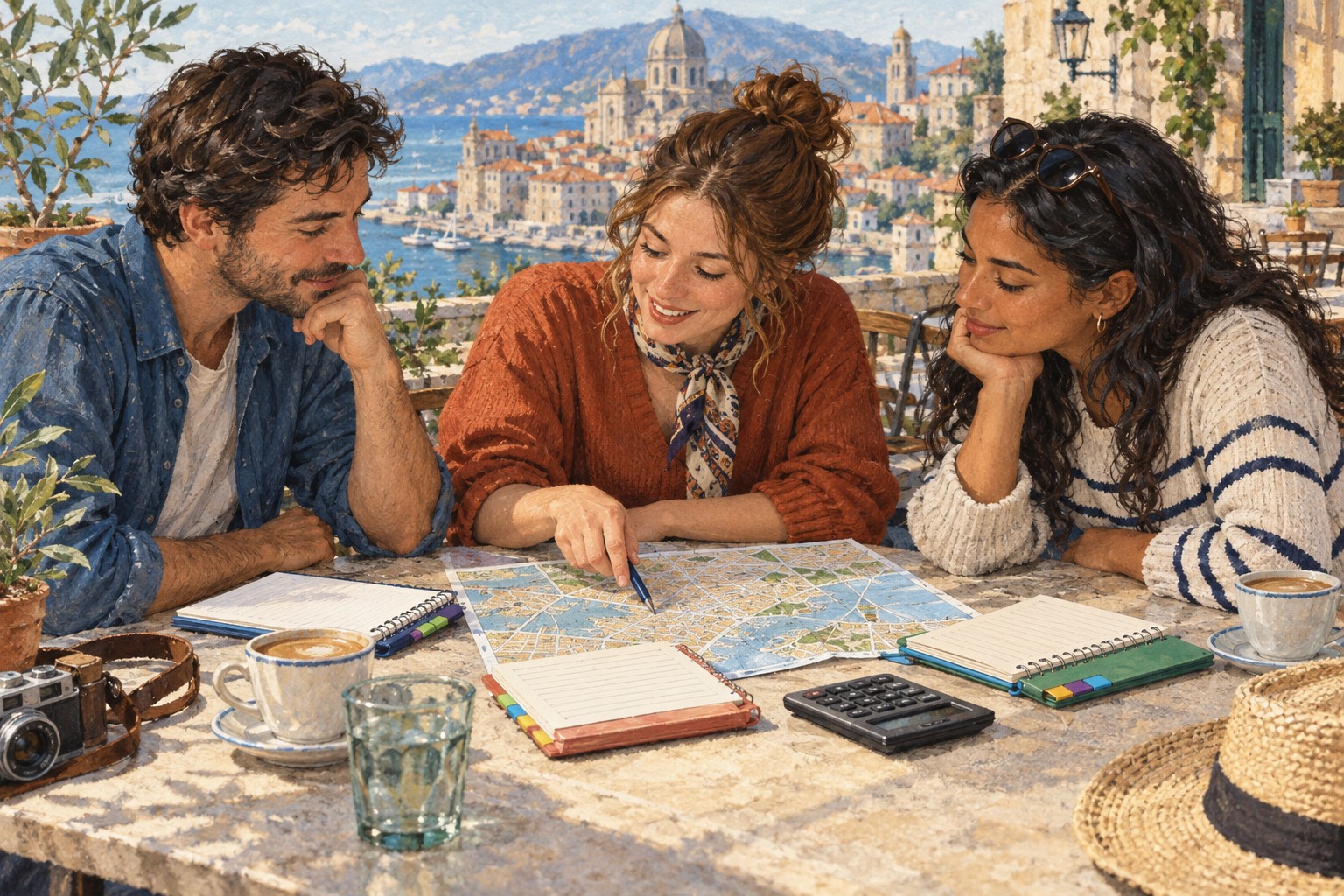 Friends comparing travel budgets