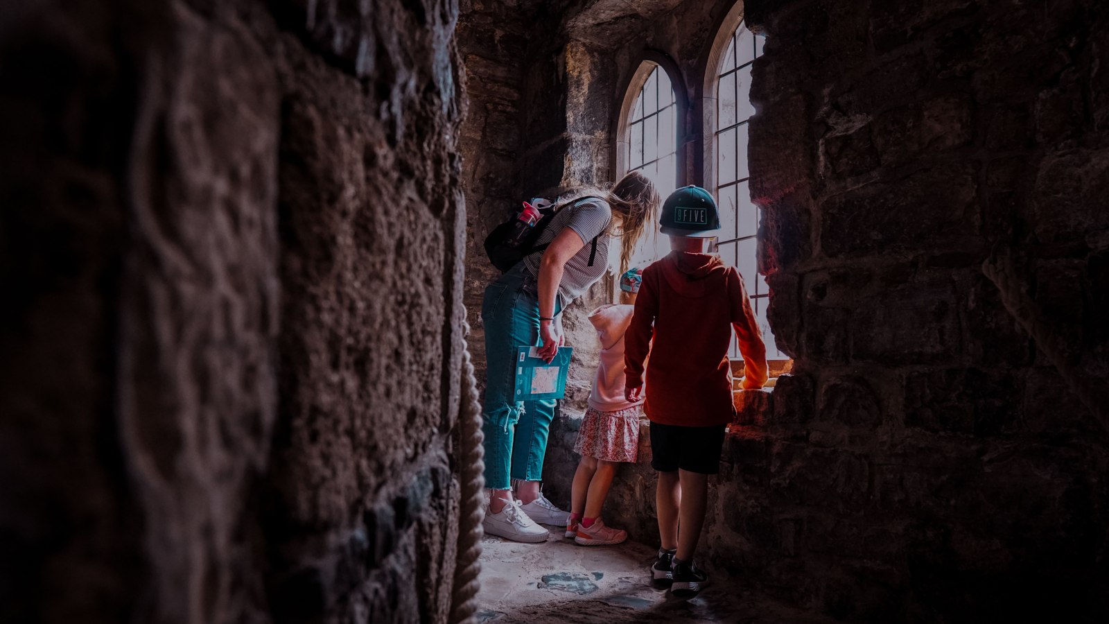 Family visiting a castle