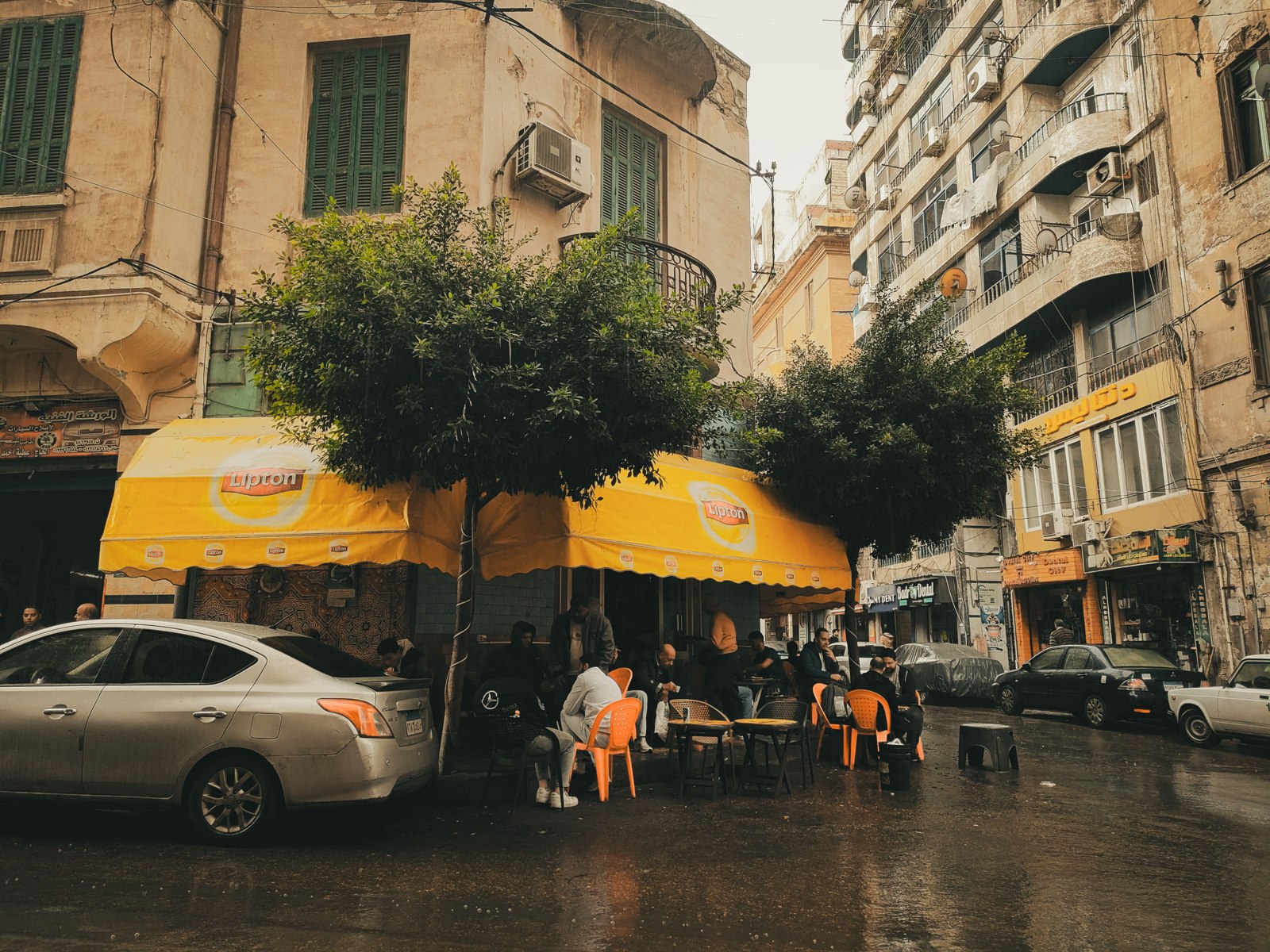 Cafe beside a rainy street