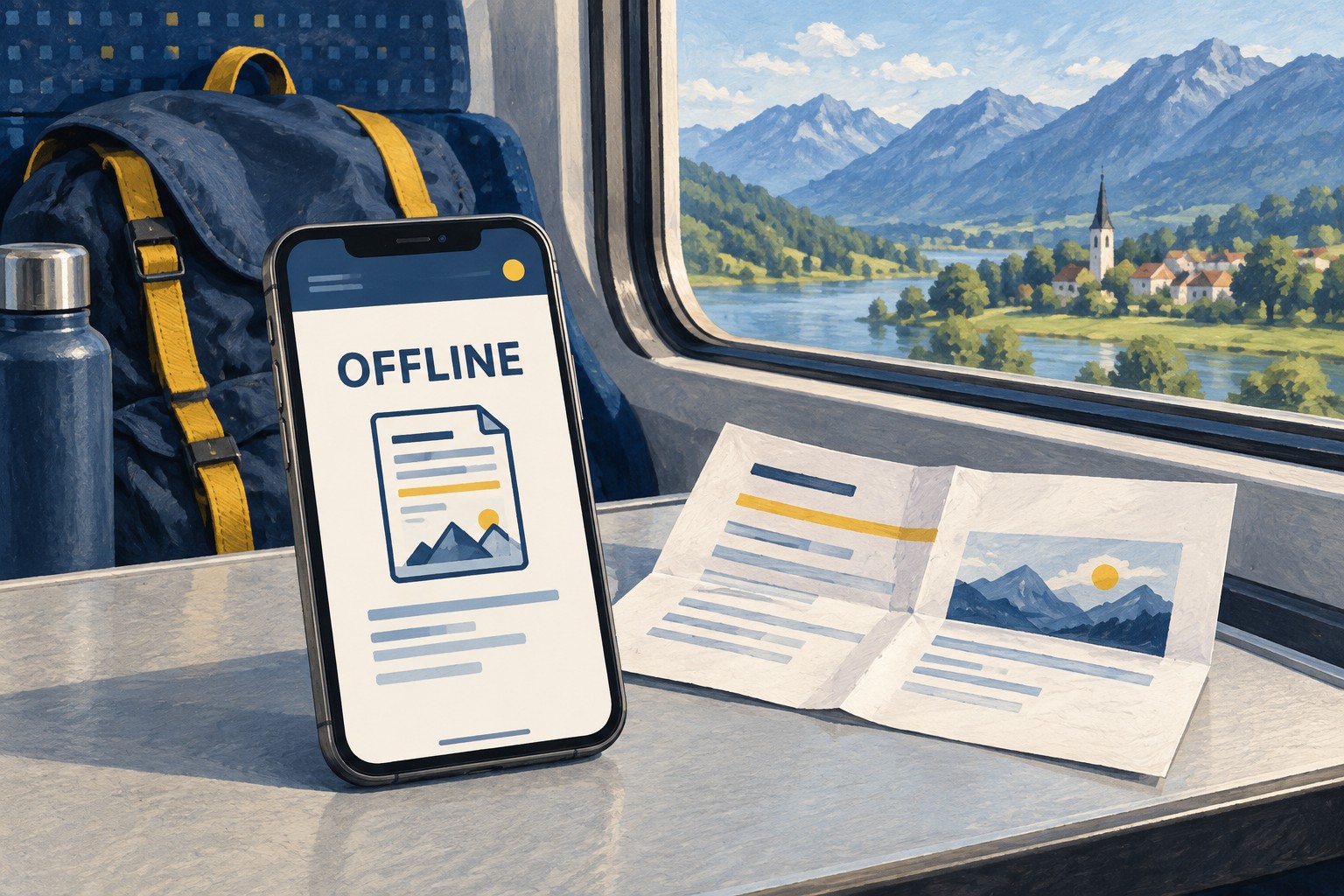 Illustration: Booking documents saved offline on a phone