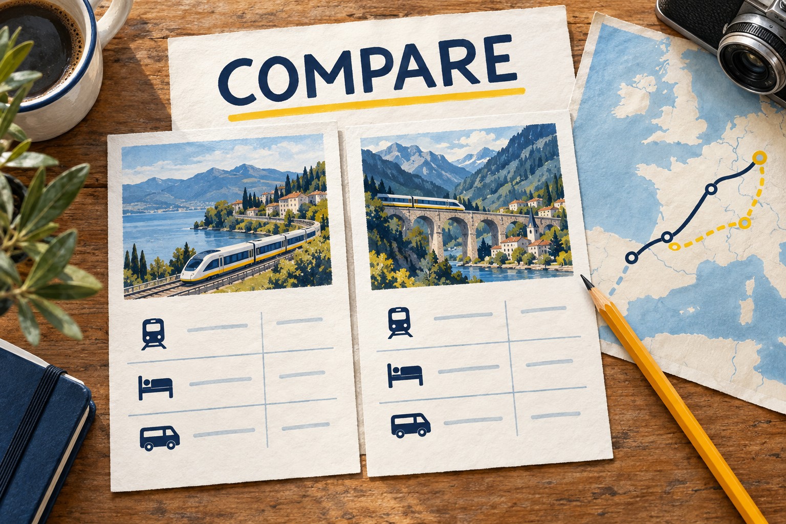 Illustration: Two travel offers with different extras and connections